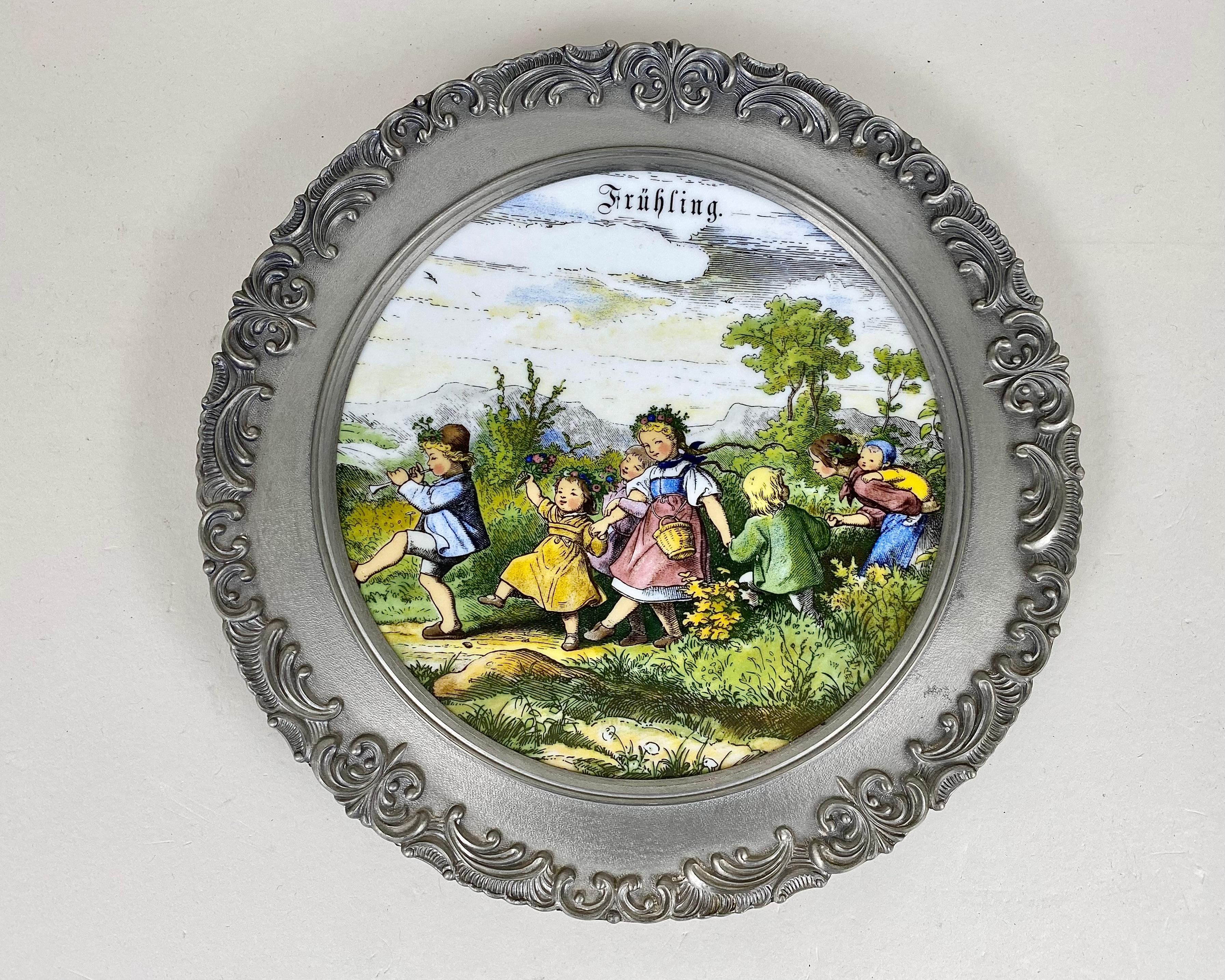 Vintage-Wandteller Seltmann Weiden Seasons aus Porzellan und Zinn, 4er-Set, Deutschland, 70er-Jahre im Angebot 2