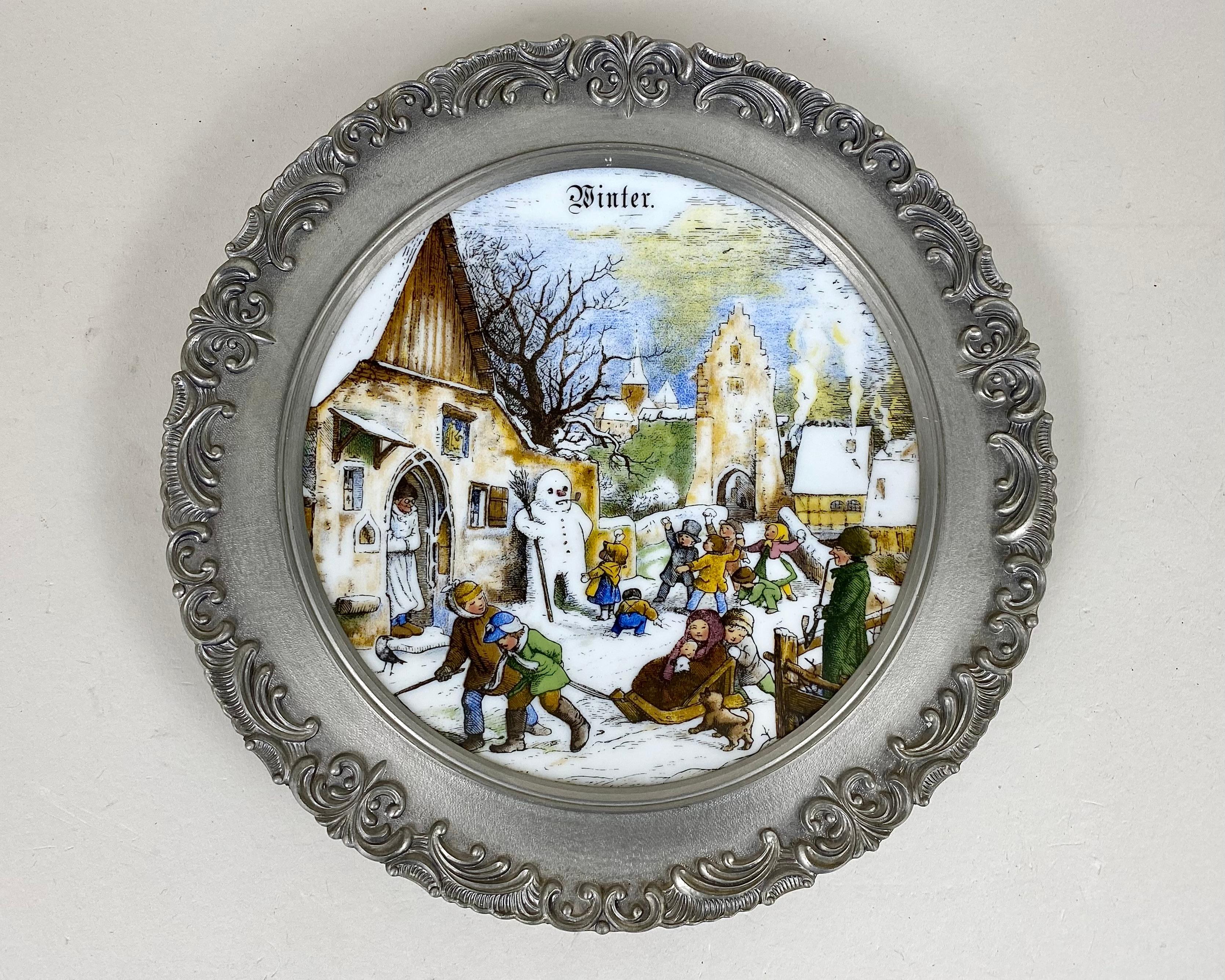 Vintage-Wandteller Seltmann Weiden Seasons aus Porzellan und Zinn, 4er-Set, Deutschland, 70er-Jahre im Angebot 3