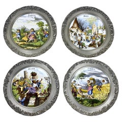 Vintage Wall Plates Seltmann Weiden Seasons Porcelain & Tin, Set 4, Germany, 70s