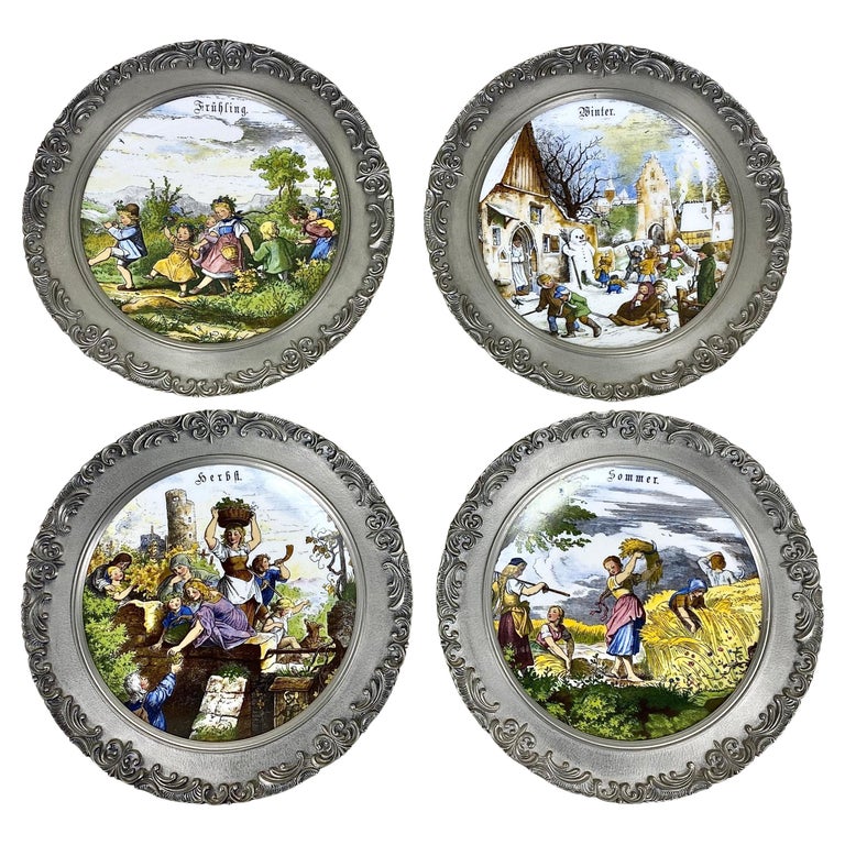 Vintage-Wandteller Seltmann Weiden Seasons aus Porzellan und Zinn, 4er-Set, Deutschland, 70er-Jahre im Angebot bei 1stDibs Deutschland