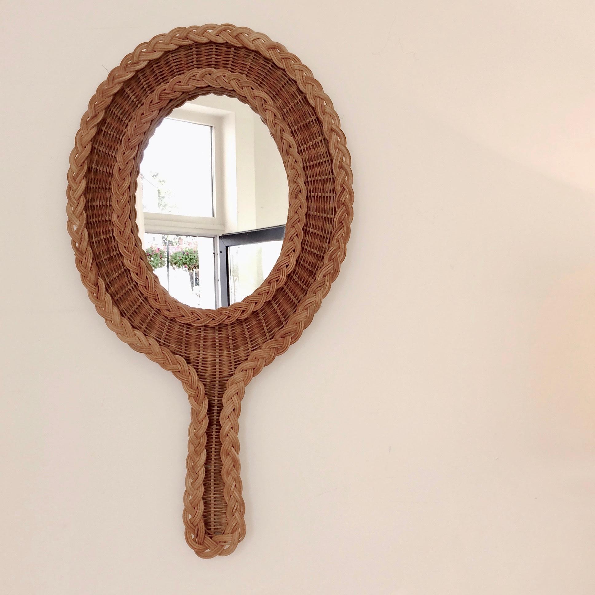 Wall Rattan Mirror, circa 1950, France In Good Condition For Sale In Brussels, BE