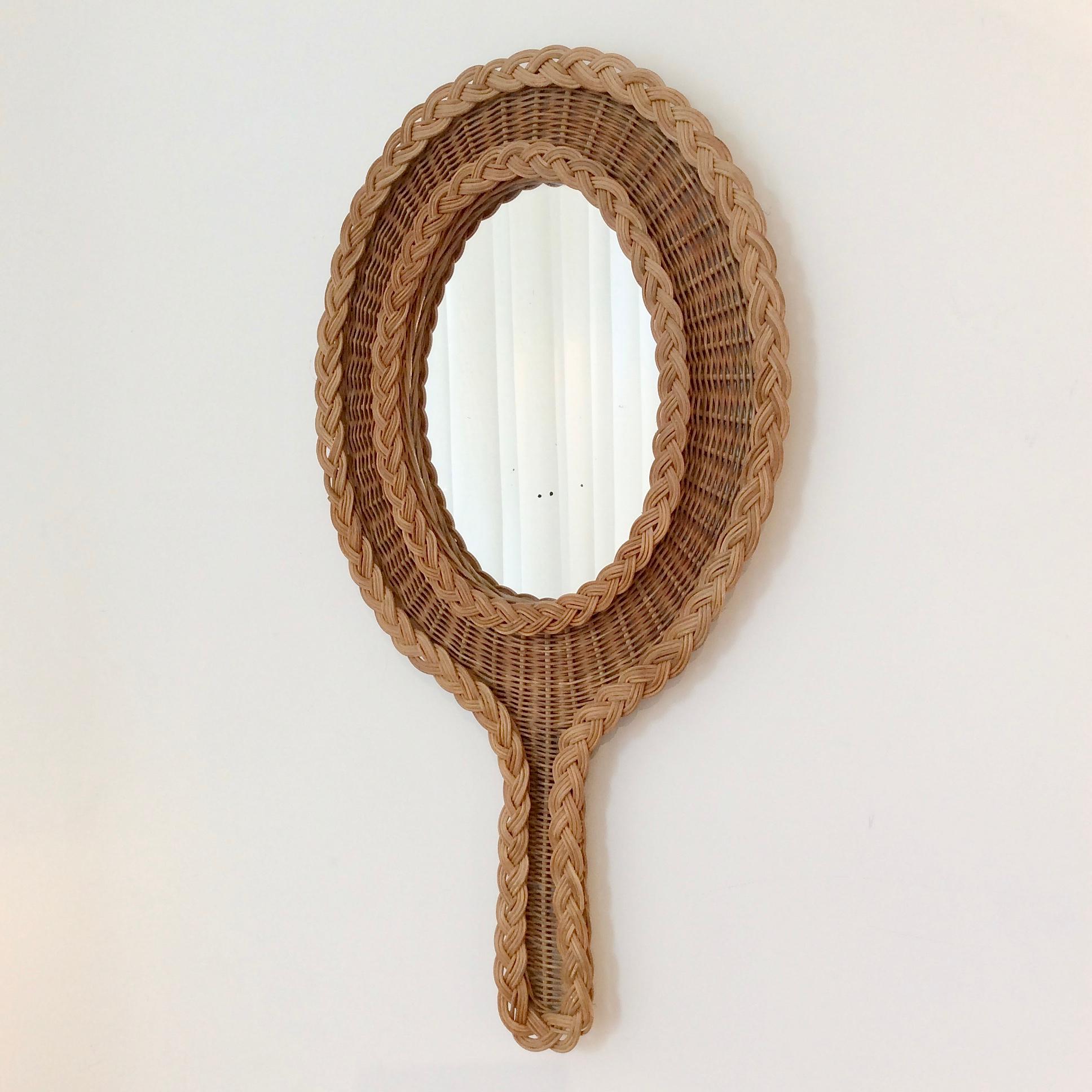 Mid-20th Century Wall Rattan Mirror, circa 1950, France For Sale