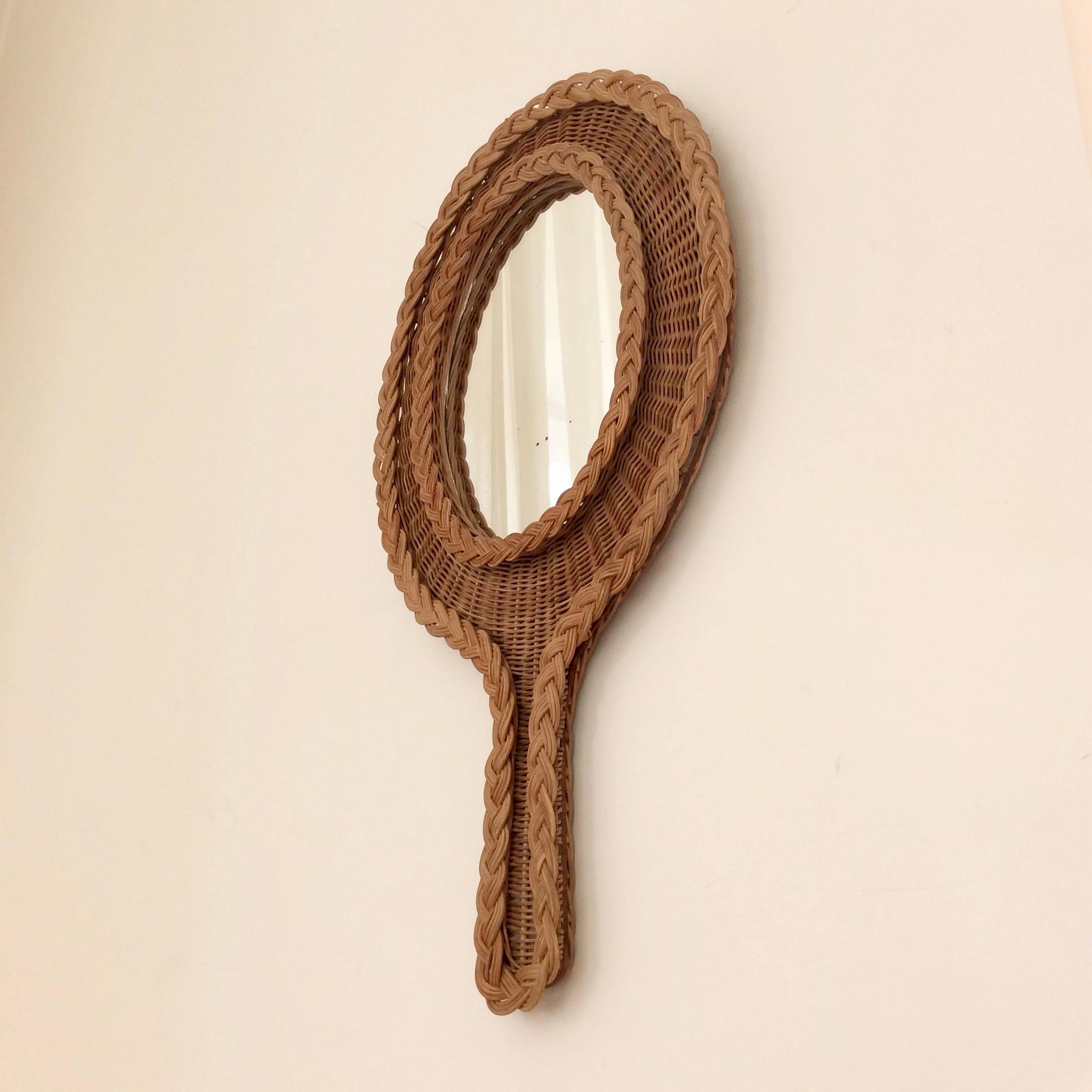 Wall Rattan Mirror, circa 1950, France For Sale 2