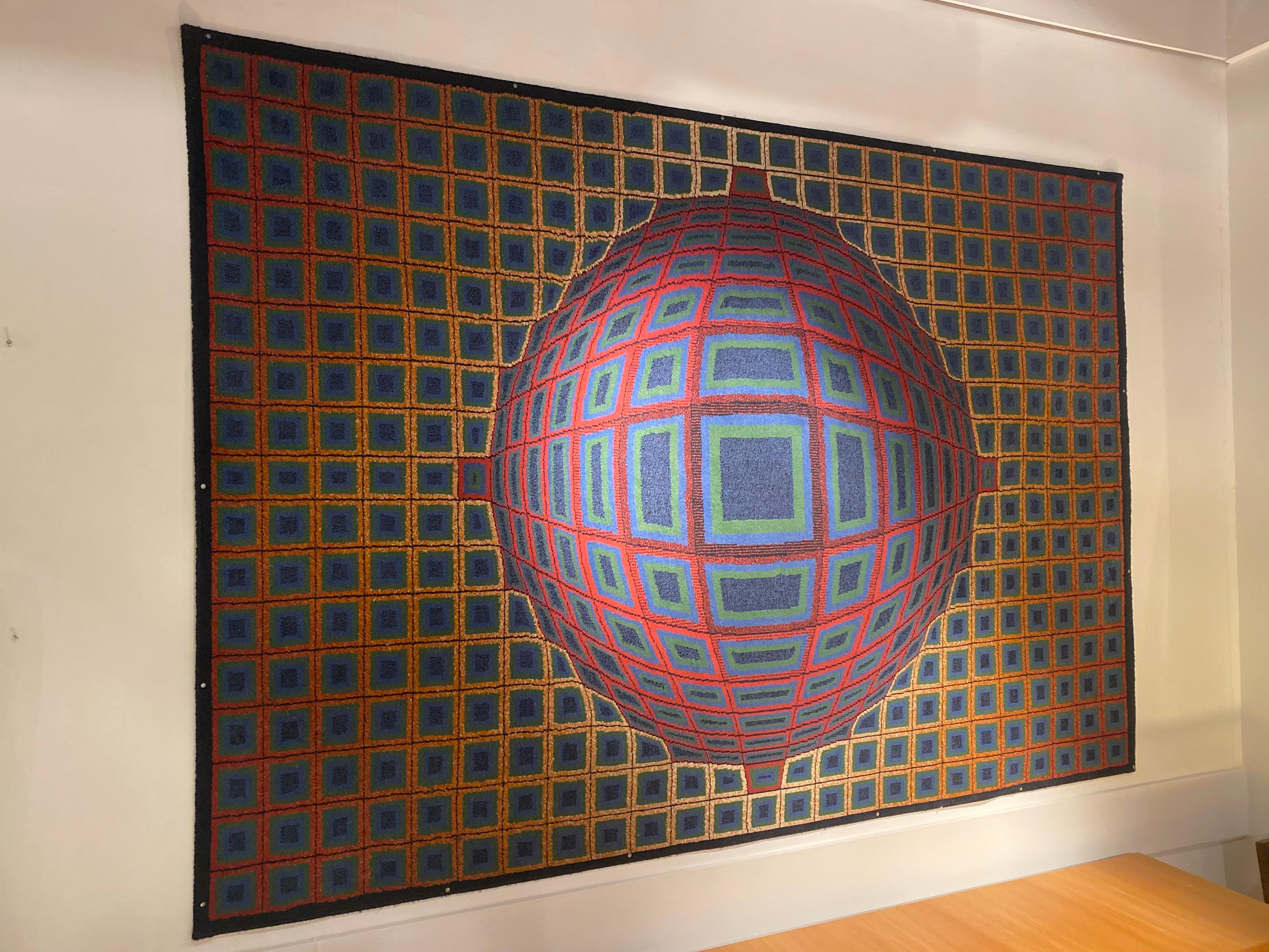 Hungarian Vintage Wall Rug by Victor Vasarely
