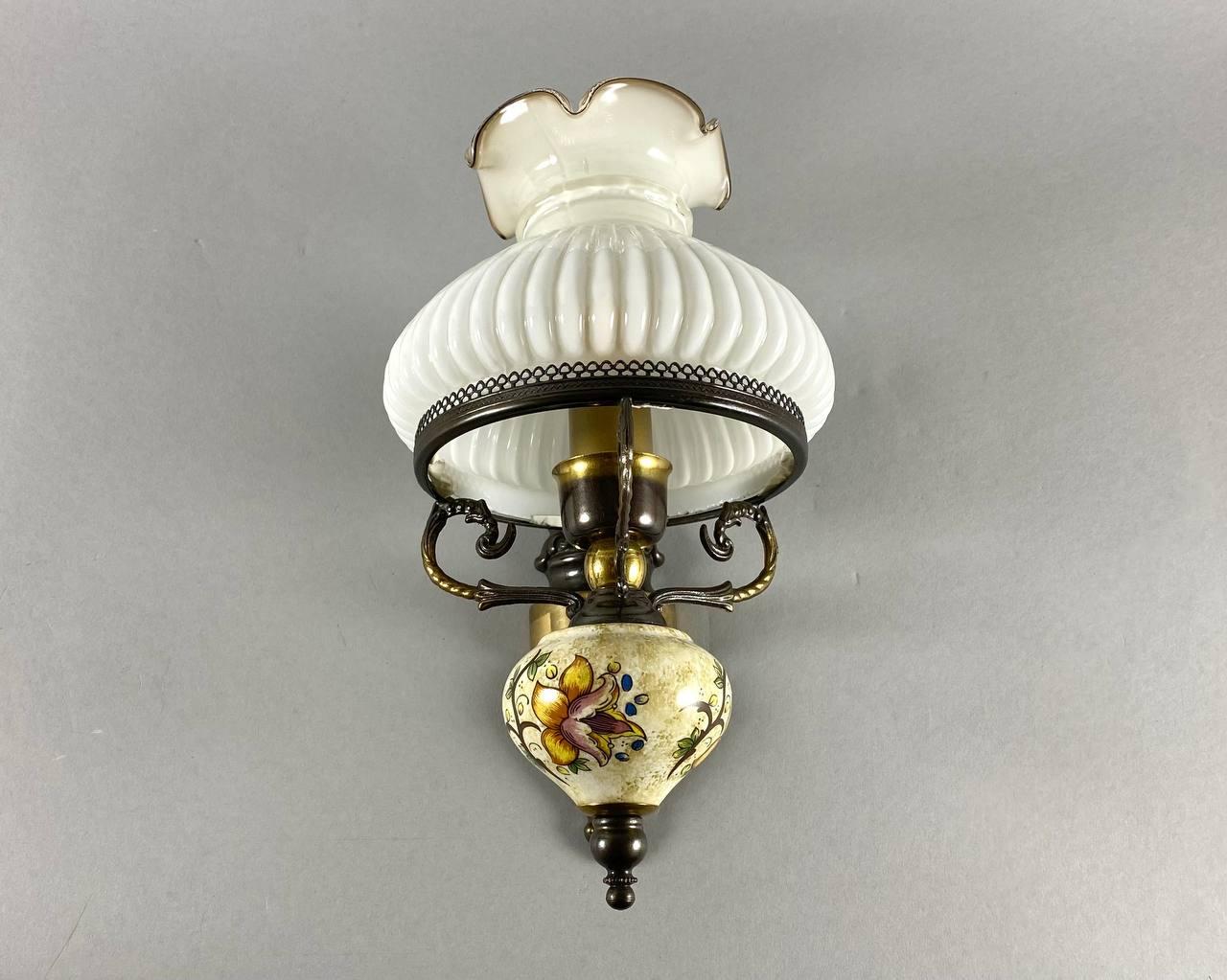 Brass Vintage Wall Sconce with Milk Glass Shade by Neukro Menden, Germany