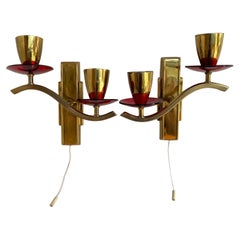 Vintage Wall Sconces in Gilt Brass with Plexiglass Elements, Set 2, Germany