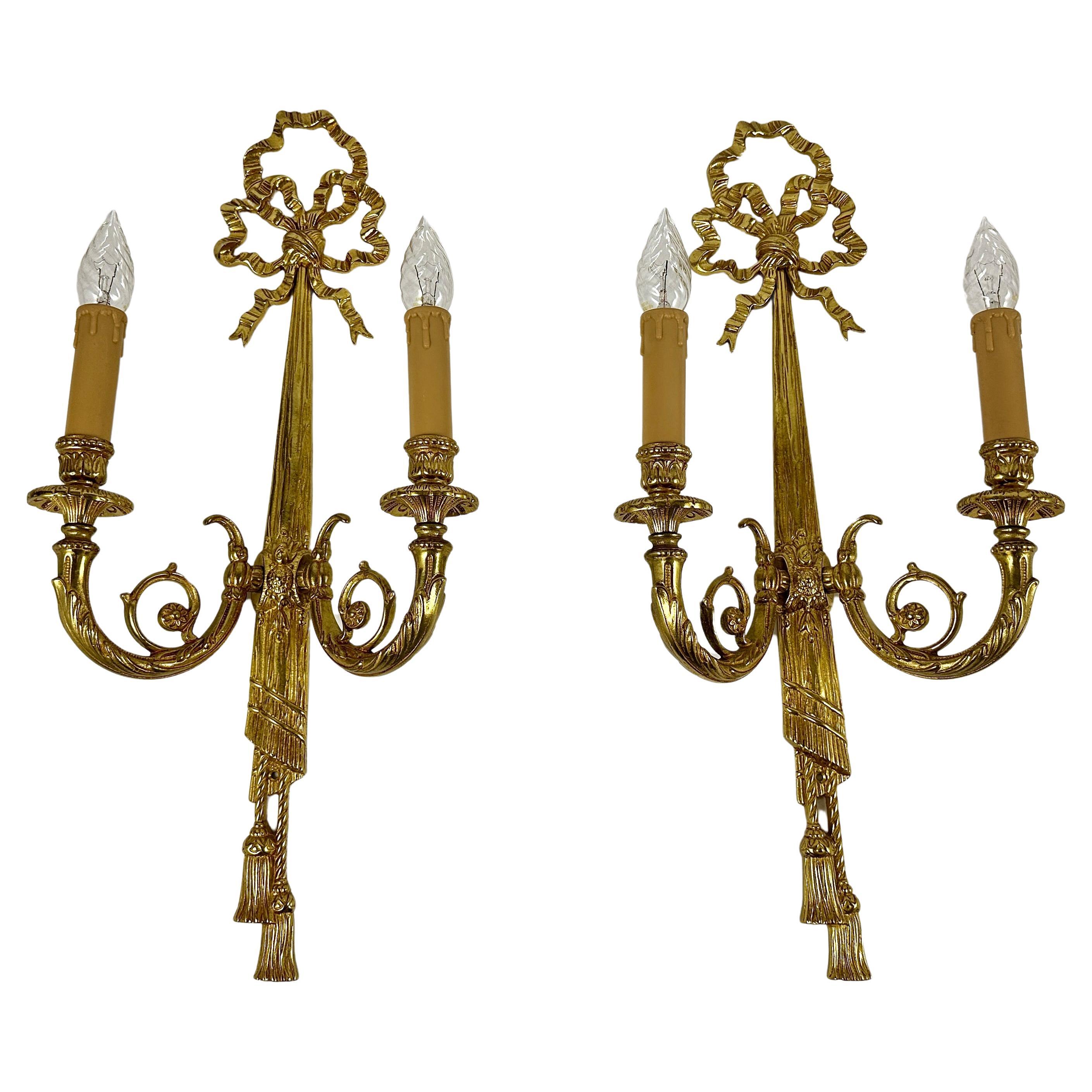 Apliques Vintage Estilo Luis XVI De Massive, Bélgica Pareja De Bronce Light en venta