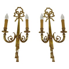 Vintage Wall Sconces Louis XVI Style By Massive, Belgium Pair Of Bronze Light
