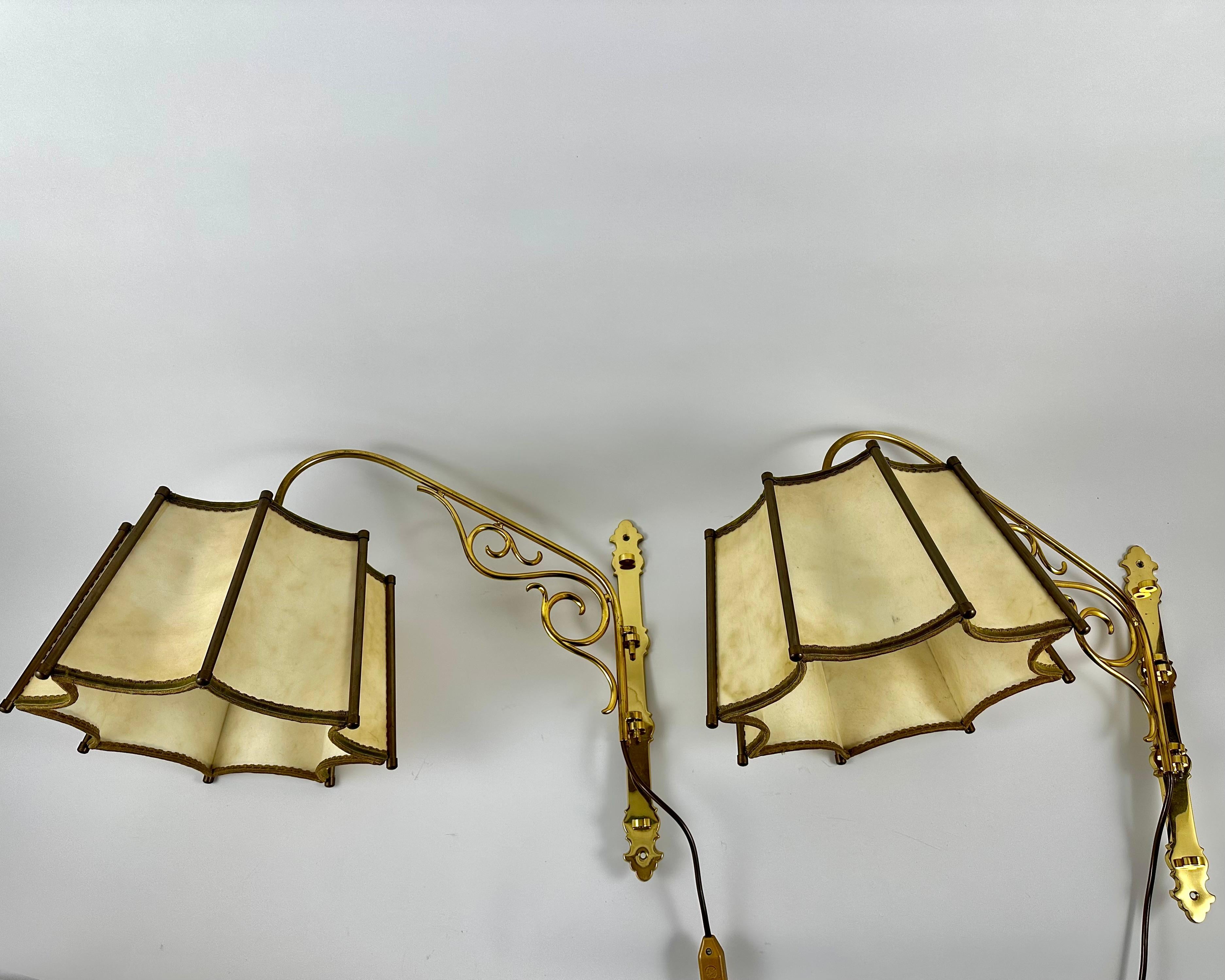Vintage Wall Sconces With Leather Shade Bedside Lighting, Set 2, Germany, 1950s For Sale 5
