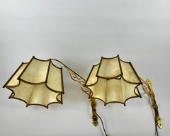 Vintage Wall Sconces With Leather Shade Bedside Lighting, Set 2, Germany, 1950s
