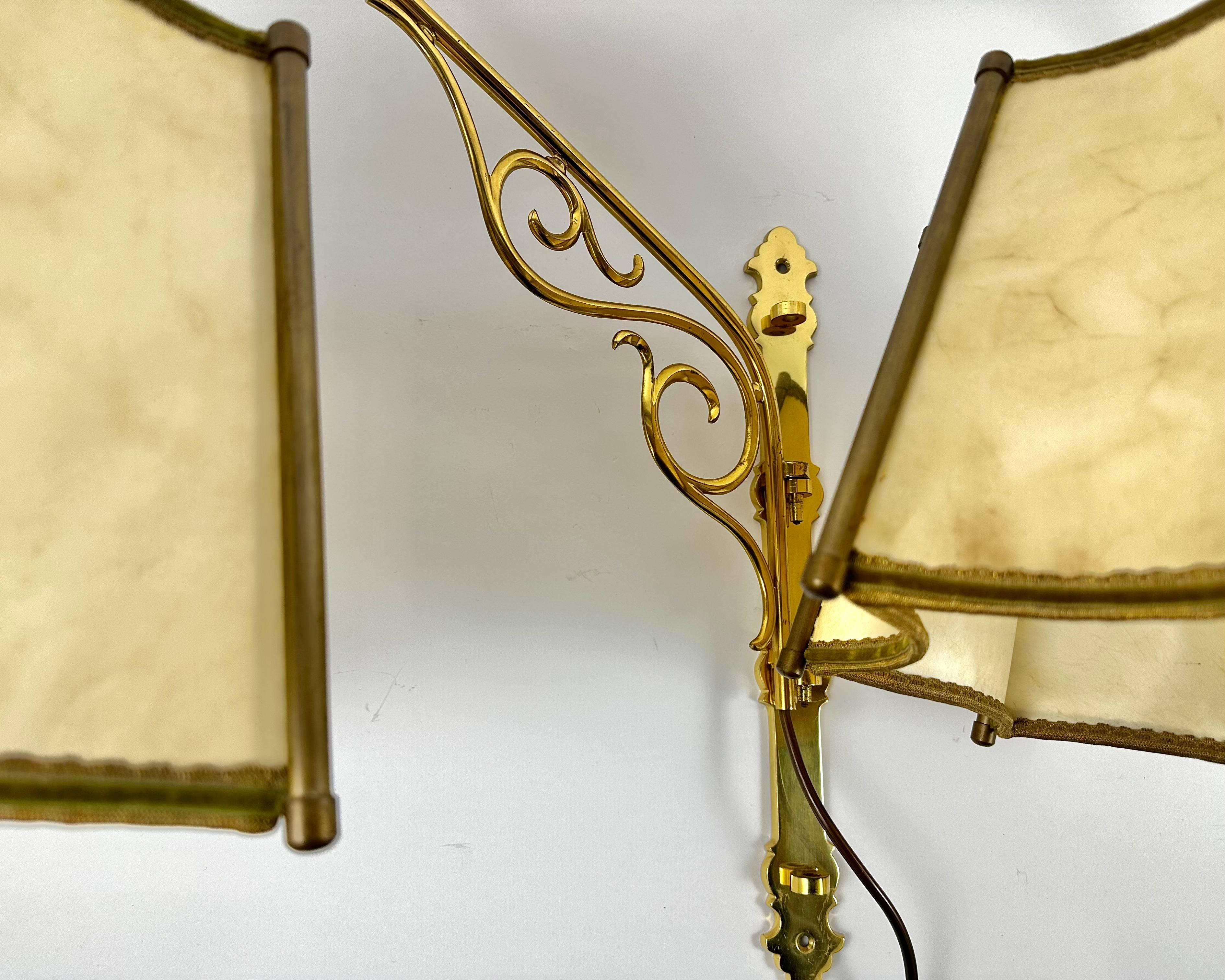 Vintage Wall Sconces With Leather Shade Bedside Lighting, Set 2, Germany, 1950s For Sale 4