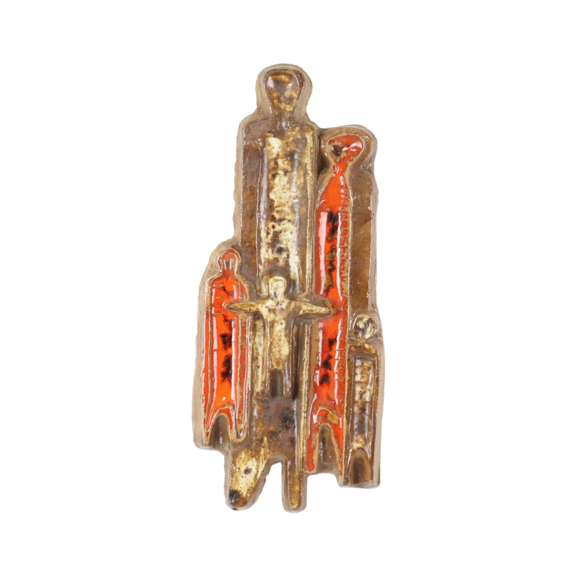 Schöne Vintage-Wandskulptur in Flachrelief, Wanddekoration aus braun, beige und orange glasiertem Steingut, im Stil von Vandeweghe, Perignem, signiert auf der Rückseite, zweite Hälfte des 20. Jahrhunderts.

Schönes, seltenes abstraktes Objekt, das