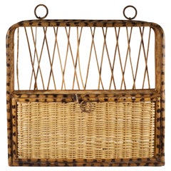 Vintage Wall Shelf in Tortoiseshell Bamboo and Rattan with Drop-down Door