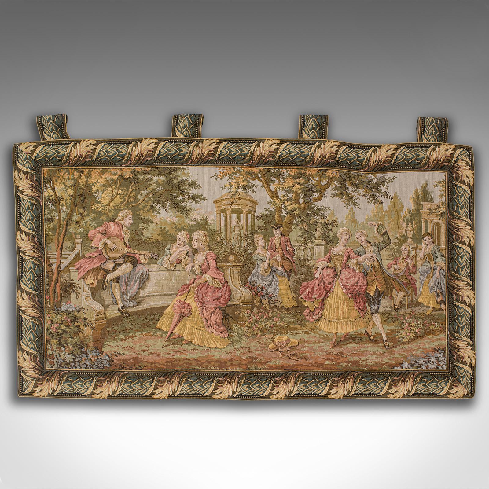 This is a vintage wall tapestry. A Continental, needlepoint classical scene, dating to the late 20th century, circa 1970.

Generously sized panel at 103 cm x 63.5 cm (40.5