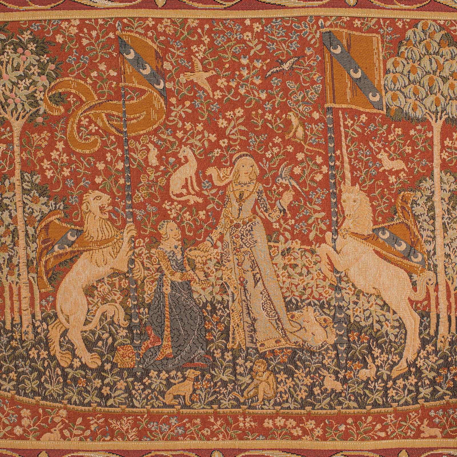 British Vintage Wall Tapestry, English, Needlepoint, the Lady and the Unicorn, c.1980