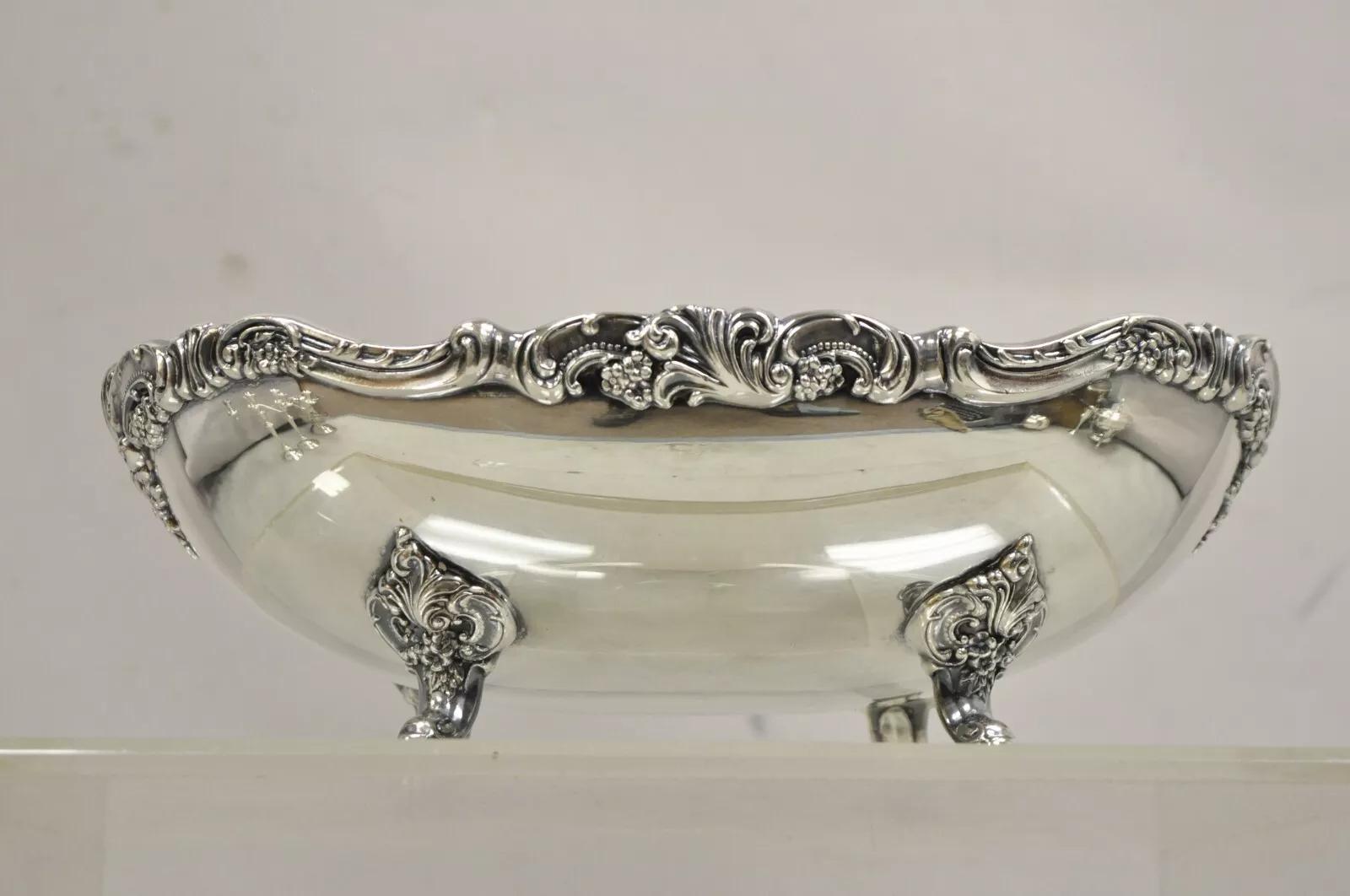Vintage Wallace 214 Victorian Style Silver Plated Oval Footed Fruit Bowl. Circa Mid 20th Century. Measurements: 4.5