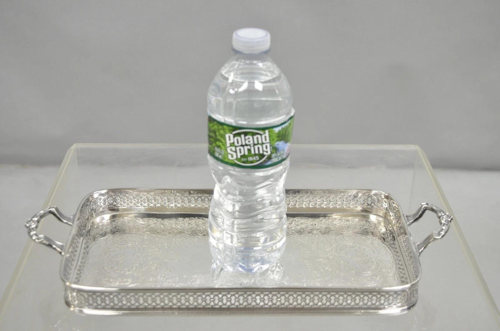 Vintage Wallace 335 Victorian Silver Plated Small Whatnot Trinket Dish Tray with Fretwork Gallery. Circa Mid 20th Century. Measurements: 2