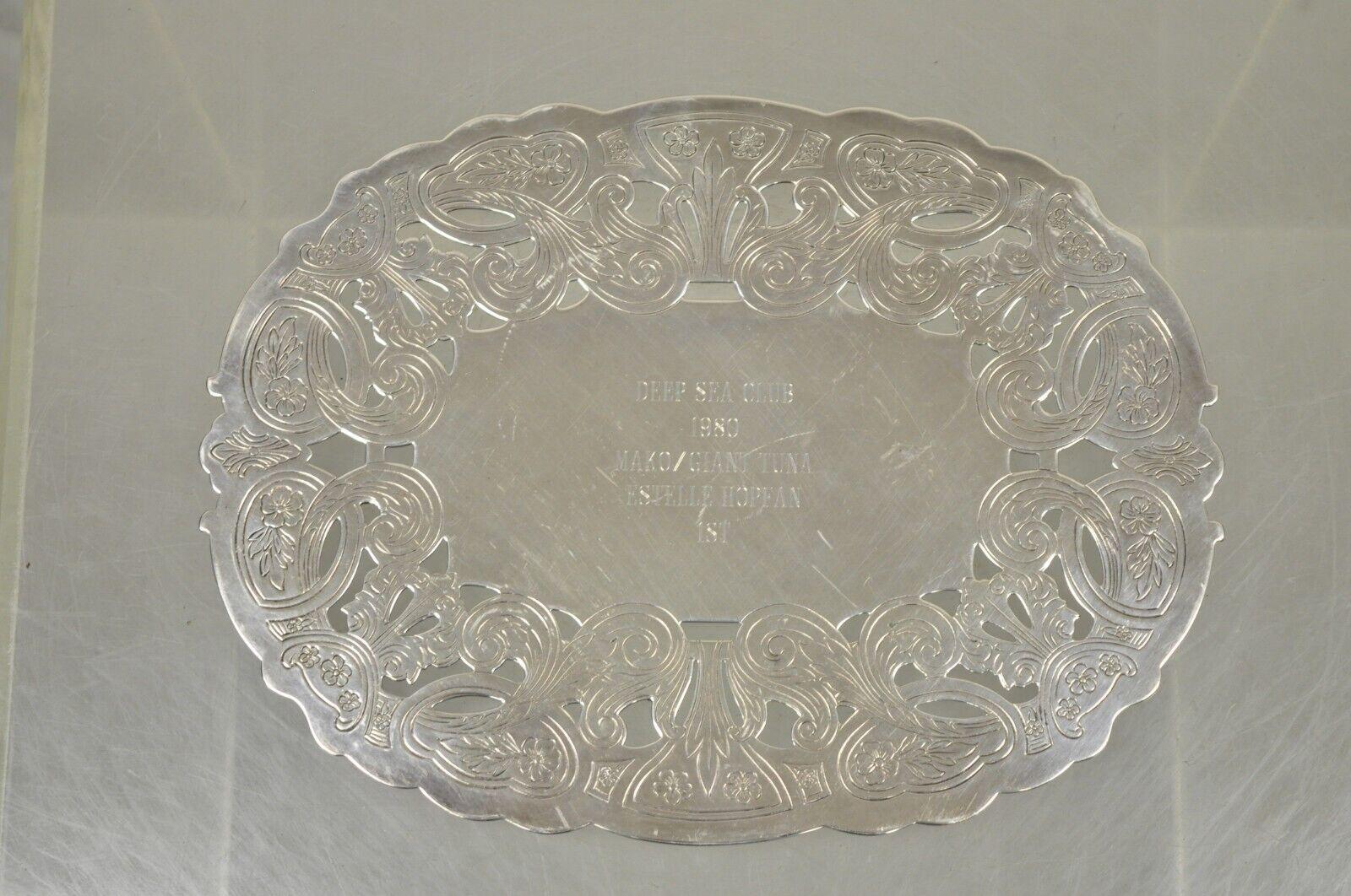 Vintage Wallace 731 Victorian Style Silver Plated Oval Trivet 1980 Award Platter For Sale 6