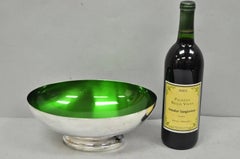 Cuenco ovalado vintage Wallace 9100 para servir fruta, esmaltado en verde moderno y chapado en plata