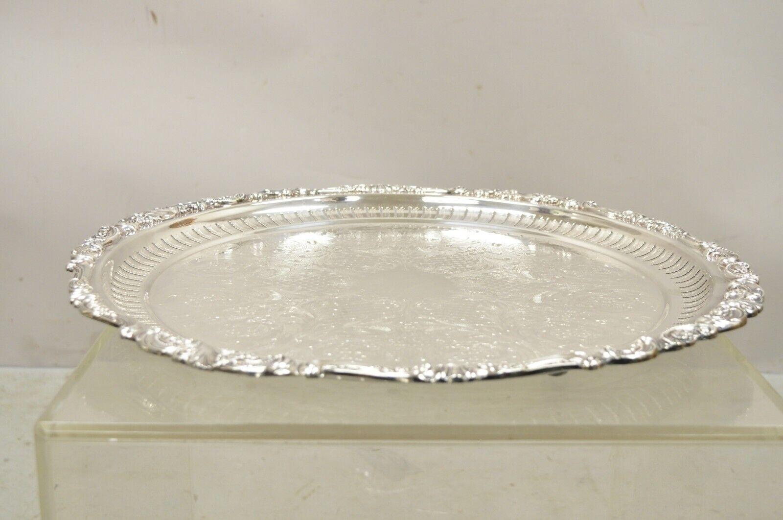 Vintage Wallace Baroque 298 Silver Plated 19” Round Serving Platter Tray In Good Condition In Philadelphia, PA