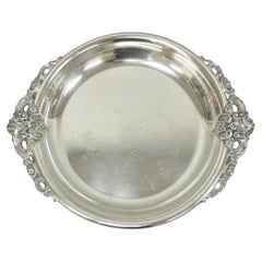 Vintage Wallace Baroque Silver Plated Round Twin Handle Serving Platter Bar Tray