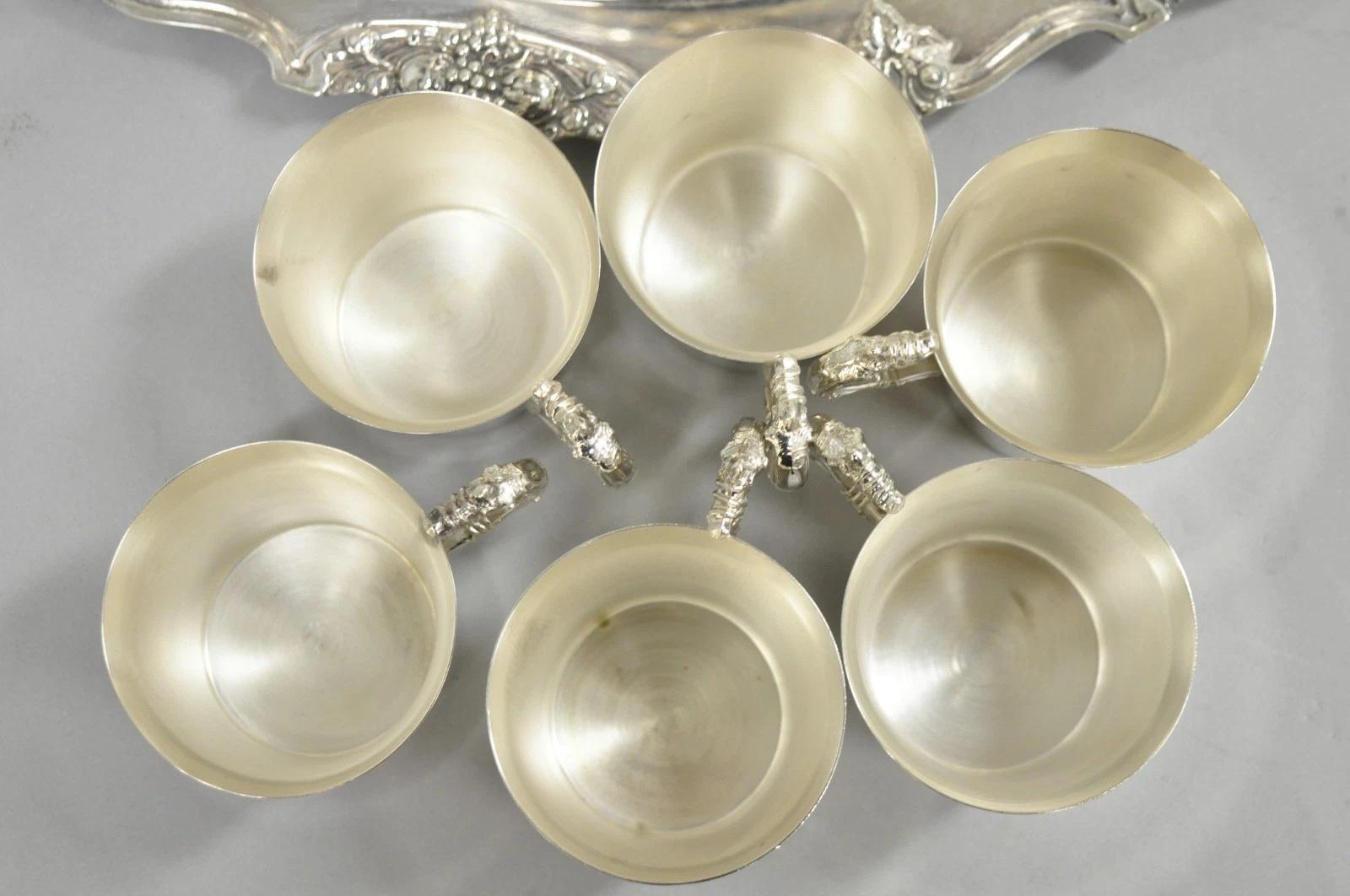 Vintage Wallace Harvest Silver Plated Grapevine Punch Bowl Set w/ 12 Cups & Tray For Sale 4