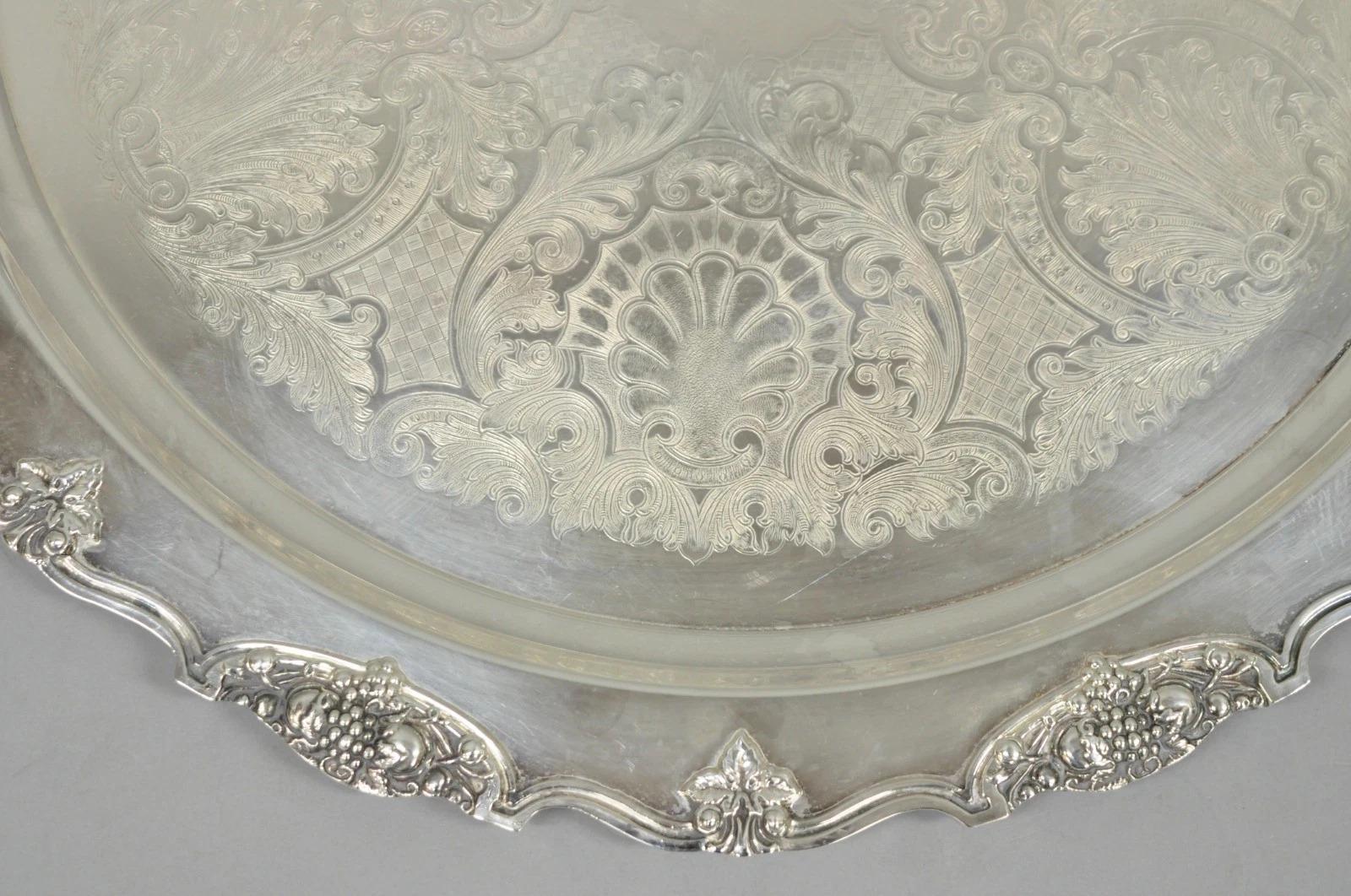Vintage Wallace Harvest Silver Plated Grapevine Punch Bowl Set w/ 12 Cups & Tray For Sale 5
