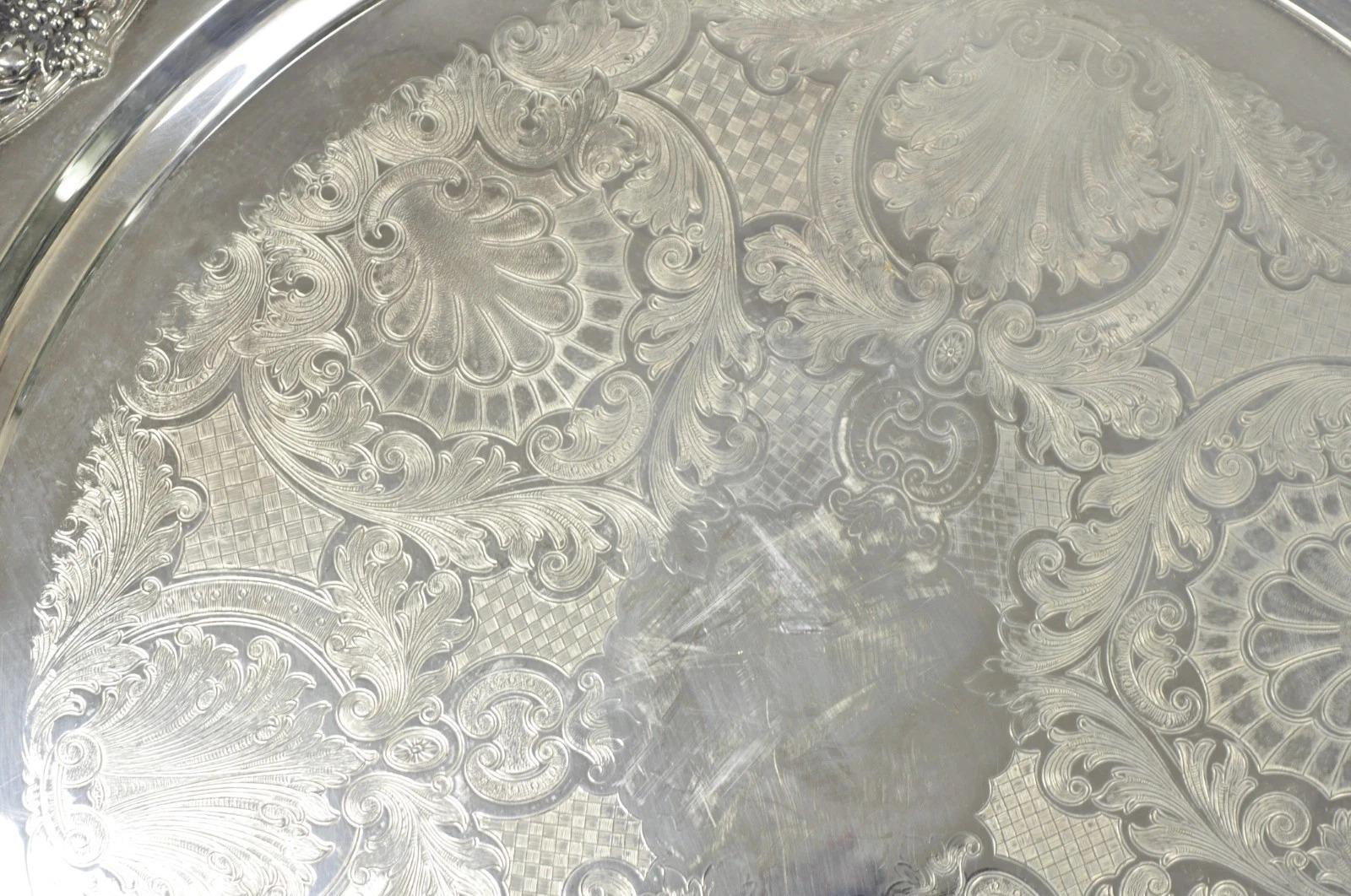 20th Century Vintage Wallace Harvest Silver Plated Grapevine Punch Bowl Set w/ 12 Cups & Tray For Sale