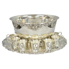 Vintage Wallace Harvest Silver Plated Grapevine Punch Bowl Set w/ 12 Cups & Tray