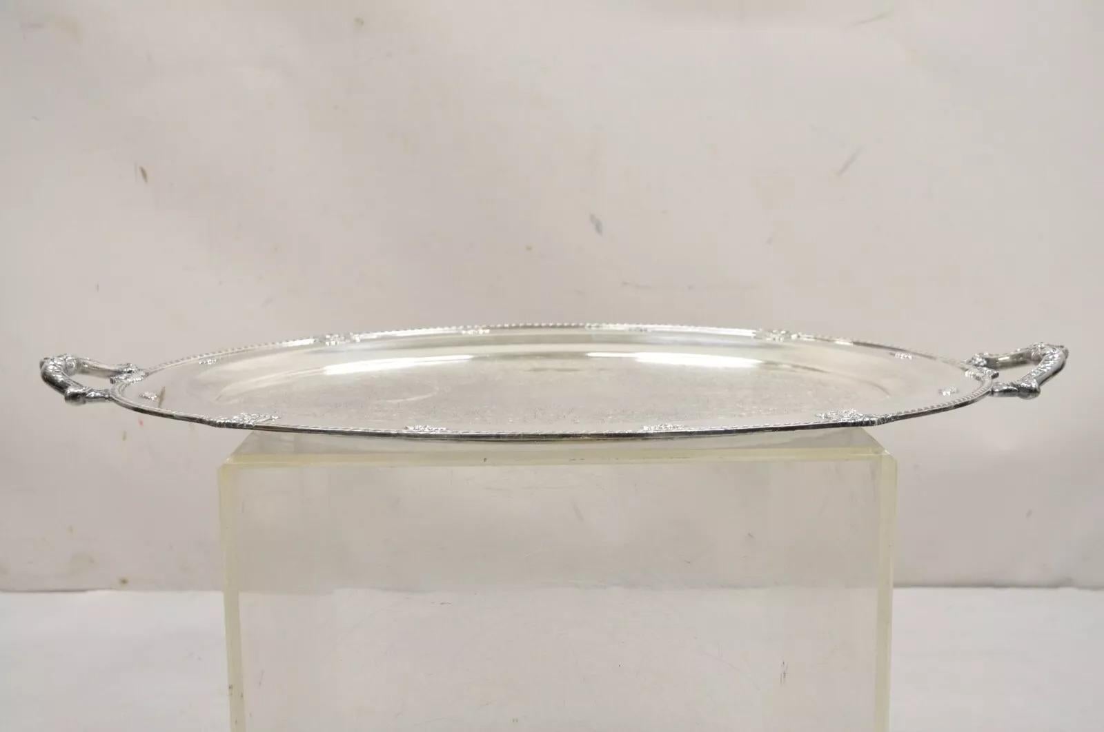 Bandeja ovalada de servir vintage Wallace Rose Point victoriana bañada en plata en venta 3