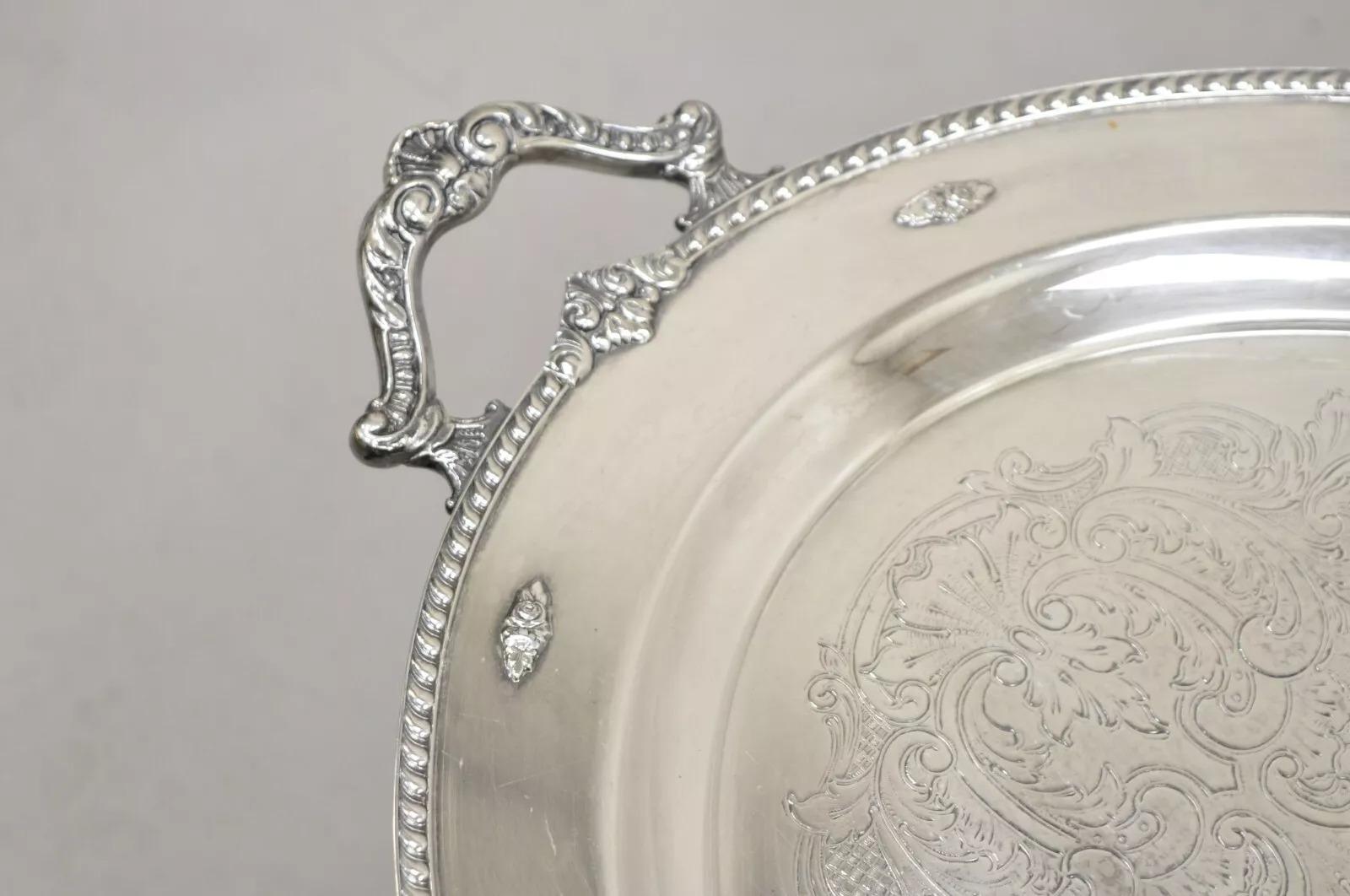 Bandeja ovalada vintage Wallace Rose Point bañada en plata victoriana. Mediados del siglo XX. Medidas: 1