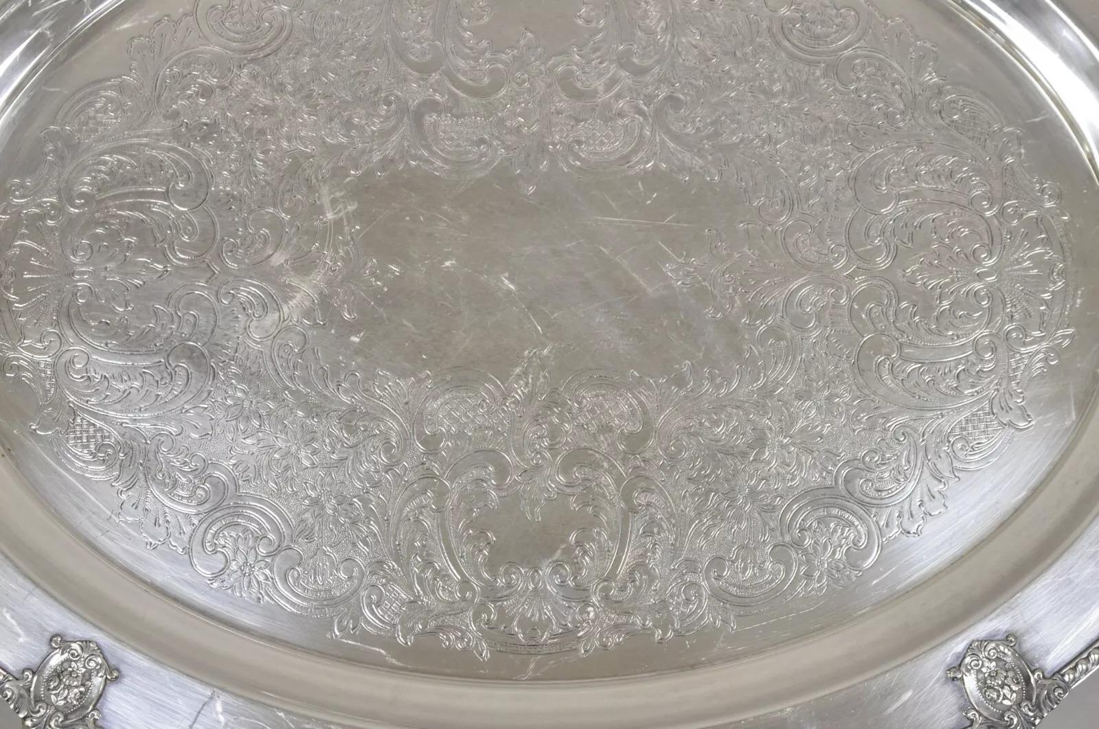 Bandeja ovalada de servir vintage Wallace Rose Point victoriana bañada en plata Victoriano en venta