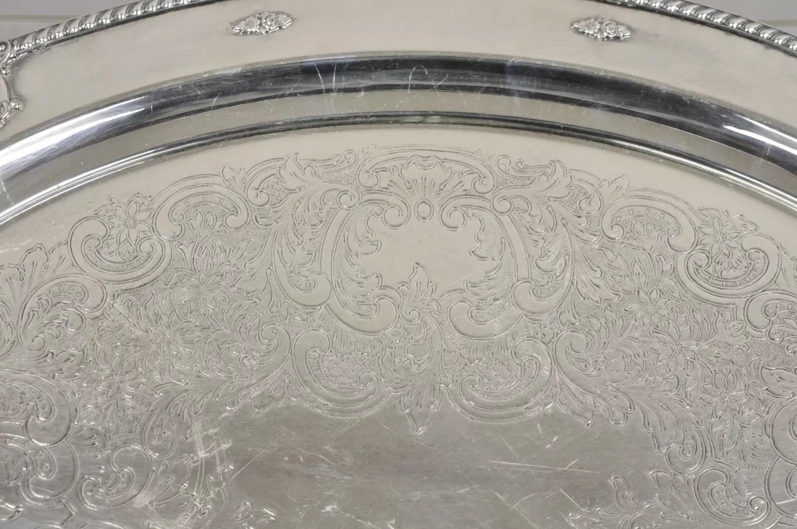 Bandeja ovalada de servir vintage Wallace Rose Point victoriana bañada en plata Desconocido en venta
