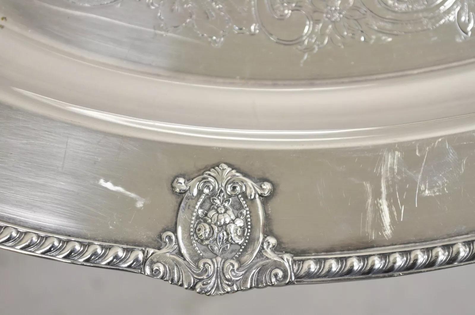 Bandeja ovalada de servir vintage Wallace Rose Point victoriana bañada en plata en Bueno estado para la venta en Philadelphia, PA