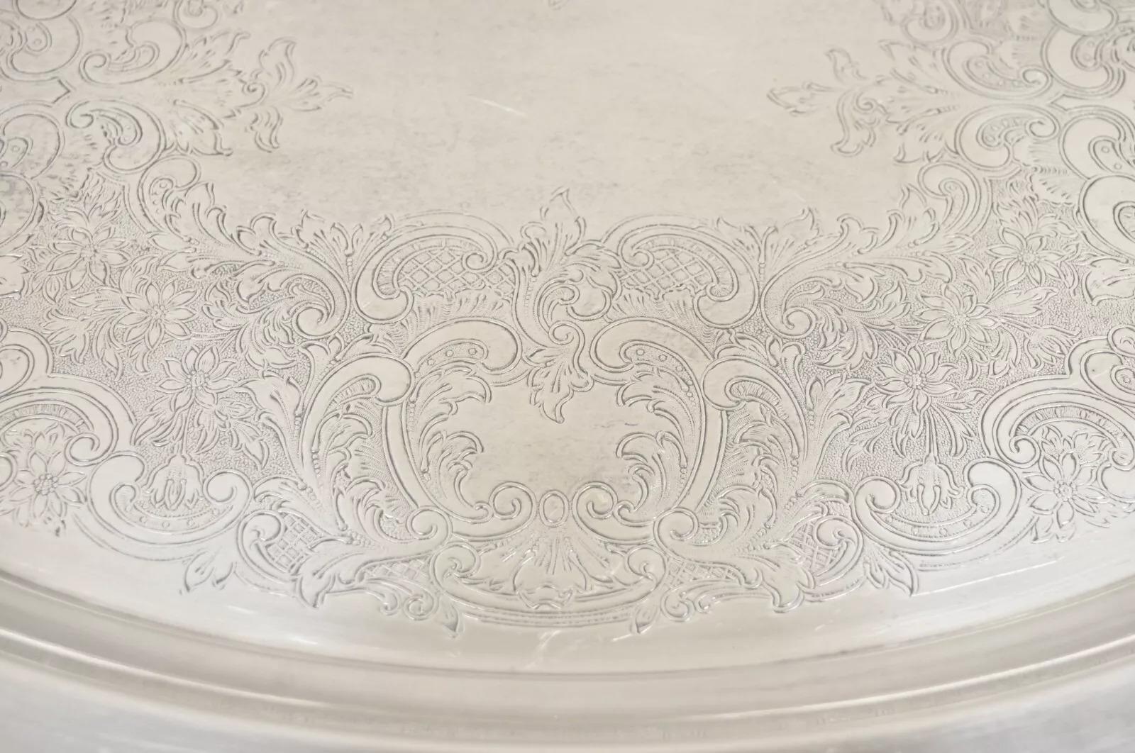 Bandeja ovalada de servir vintage Wallace Rose Point victoriana bañada en plata siglo XX en venta