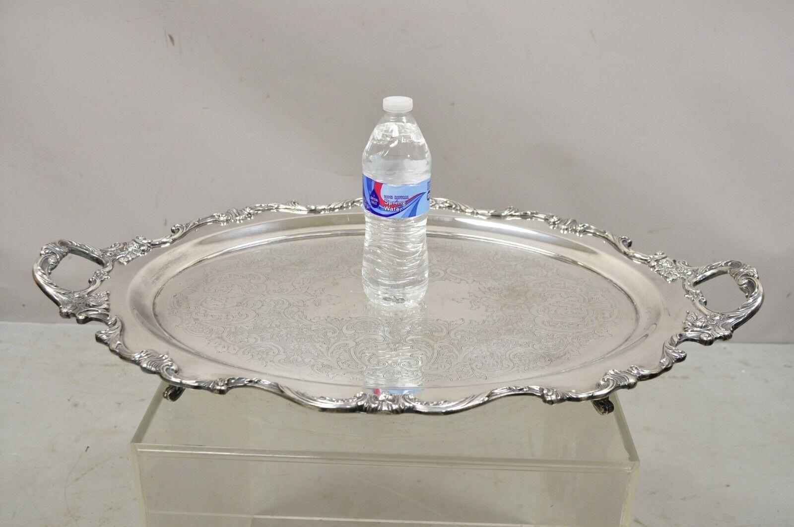 Vintage Wallace Royal Rose 9826 Silver Plated Ornate Oval Serving Platter Tray For Sale 3
