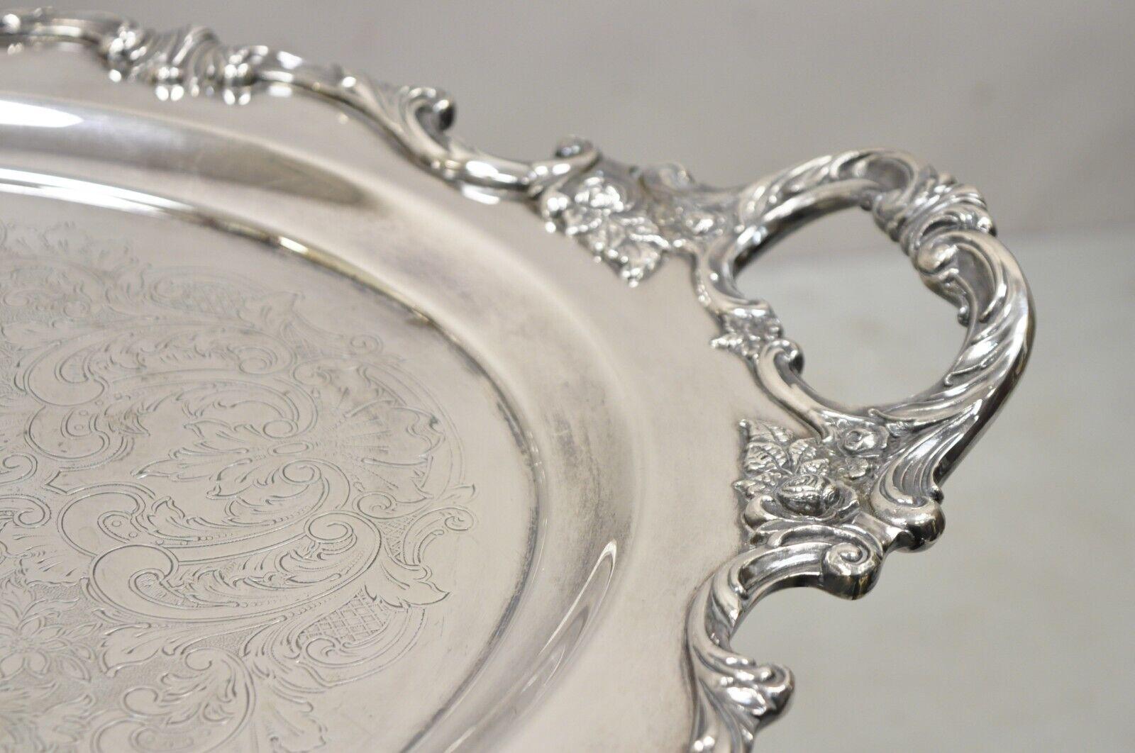 Victorian Vintage Wallace Royal Rose 9826 Silver Plated Ornate Oval Serving Platter Tray For Sale