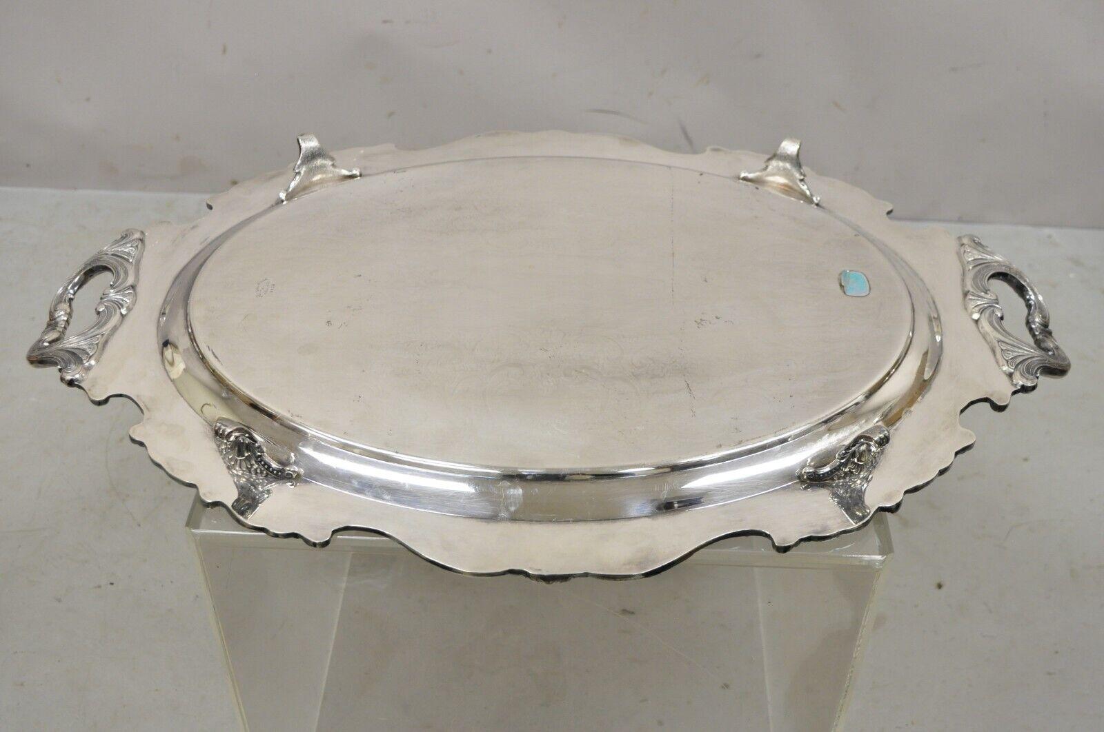 20th Century Vintage Wallace Royal Rose 9826 Silver Plated Ornate Oval Serving Platter Tray For Sale