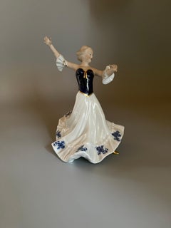 Porcelain White Cobalt Ballerina Wallendorf Germany 1964-1990