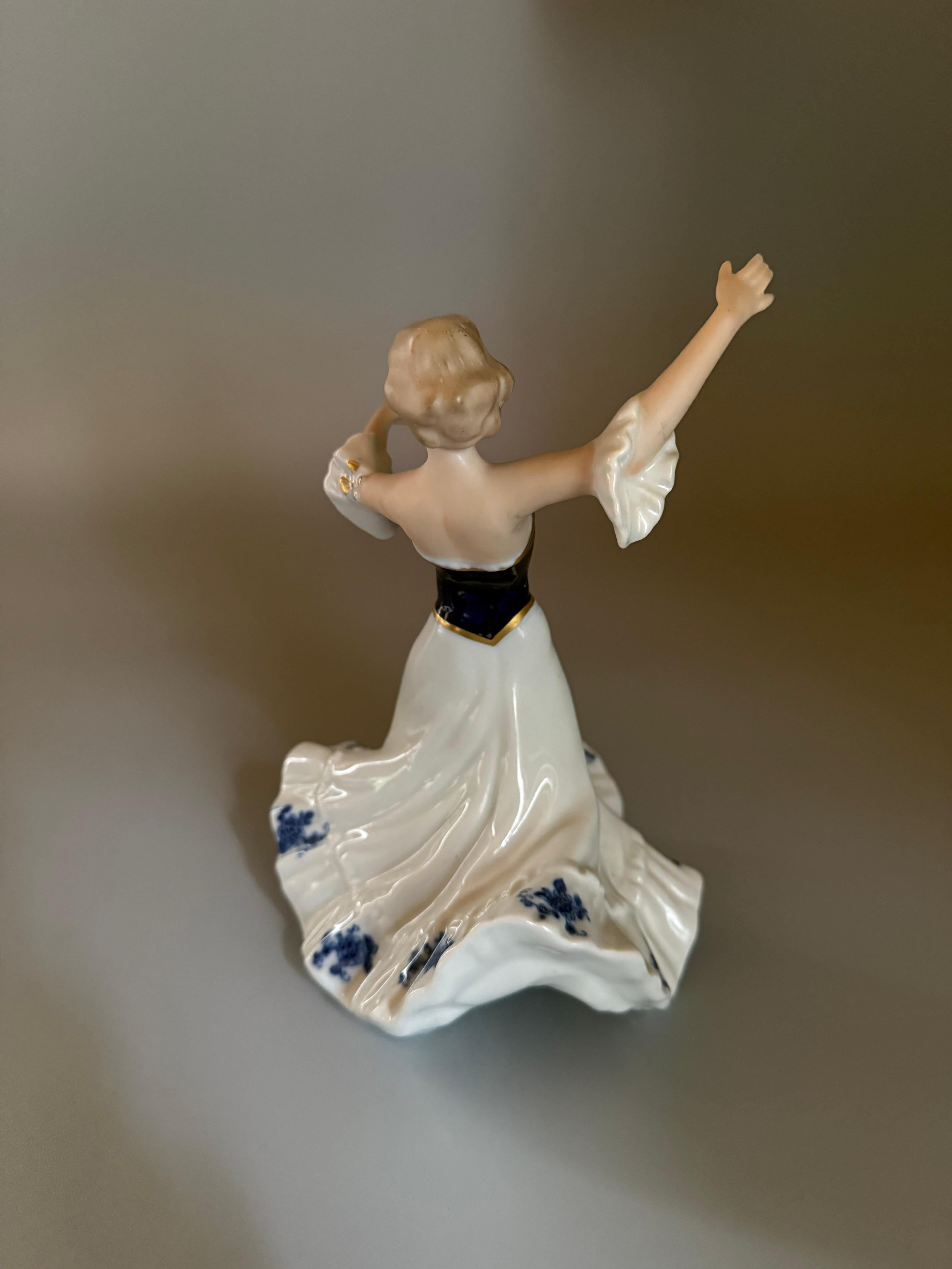 20th Century Porcelain White Cobalt Ballerina Wallendorf Germany 1964-1990 For Sale