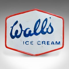 Vintage Wall's Ice Cream Sign, English, Alloy, Advertisement, Plate, circa 1950