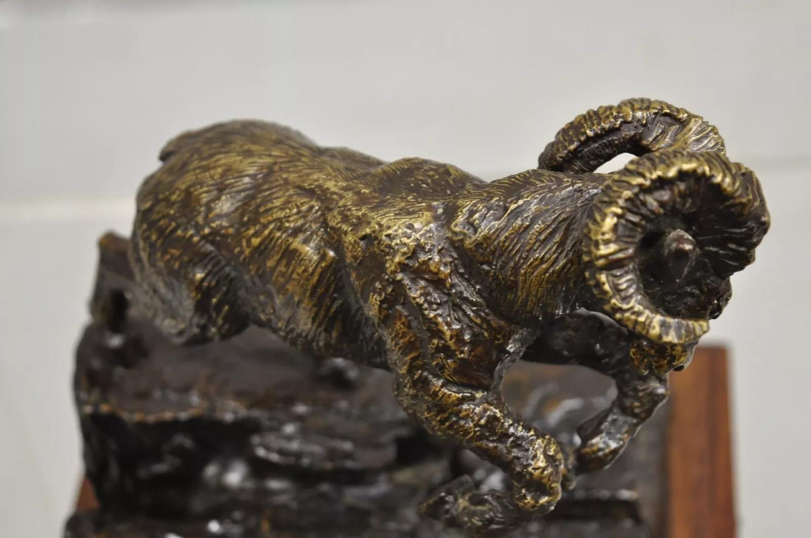 Vintage Wally Shoop 1985 Bronze Ram Bighorn Schaf-Skulptur Limited 13/250, Vintage im Zustand „Gut“ im Angebot in Philadelphia, PA