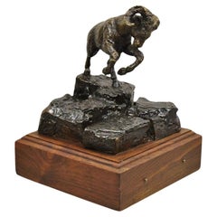 Sculpture vintage Wally Shoop 1985 en bronze - Ram Bighorn Sheep - Limitée 13/250