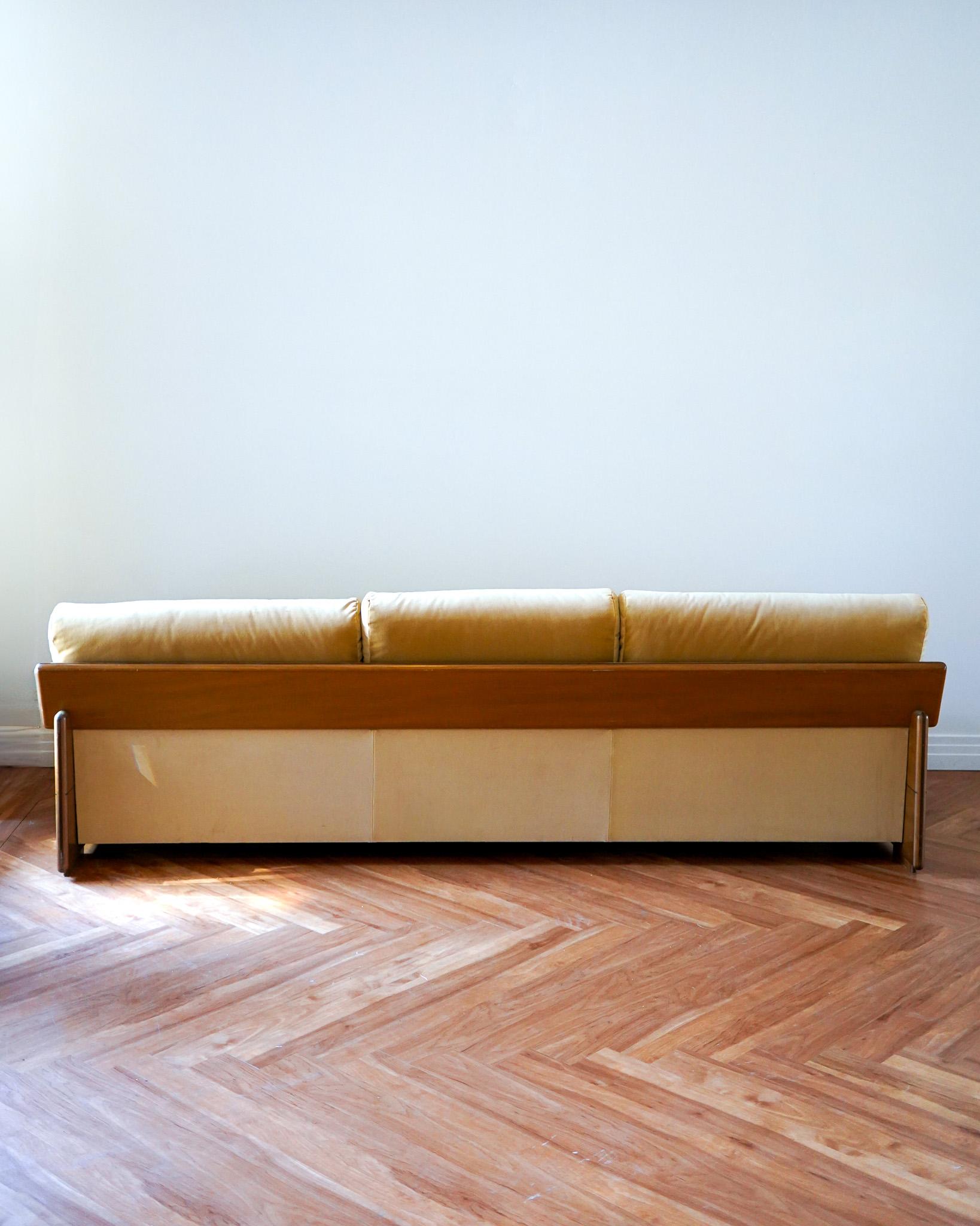 Modern Vintage Italian Walnut 3-Seat Sofa with JP&G Baker Velvet Upholstery For Sale