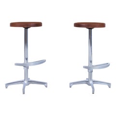 Vintage Walnut and Aluminum Bar Stools