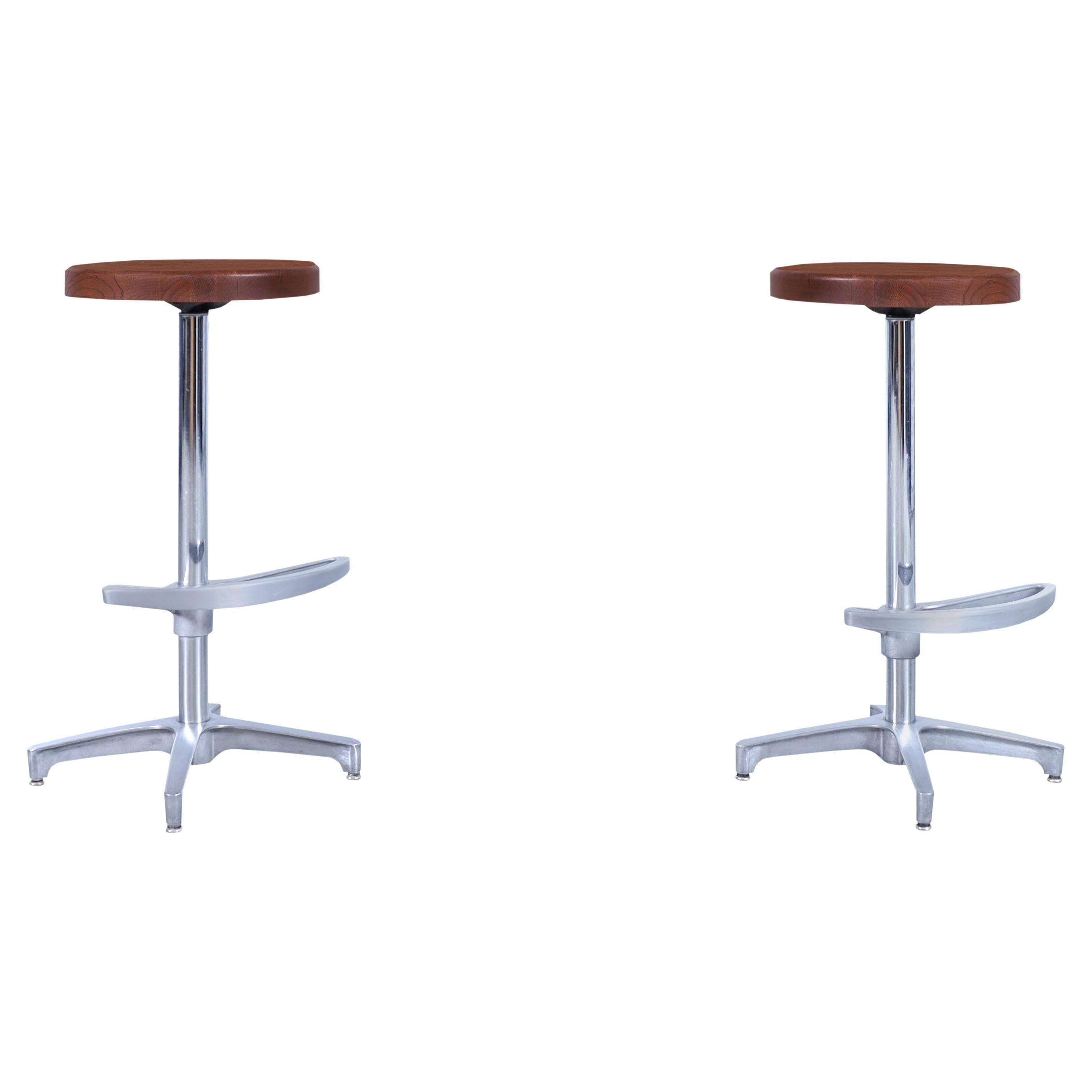 Vintage Walnut and Aluminum Bar Stools For Sale