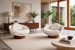 Vintage Walnut and Boucle Lounge Chairs