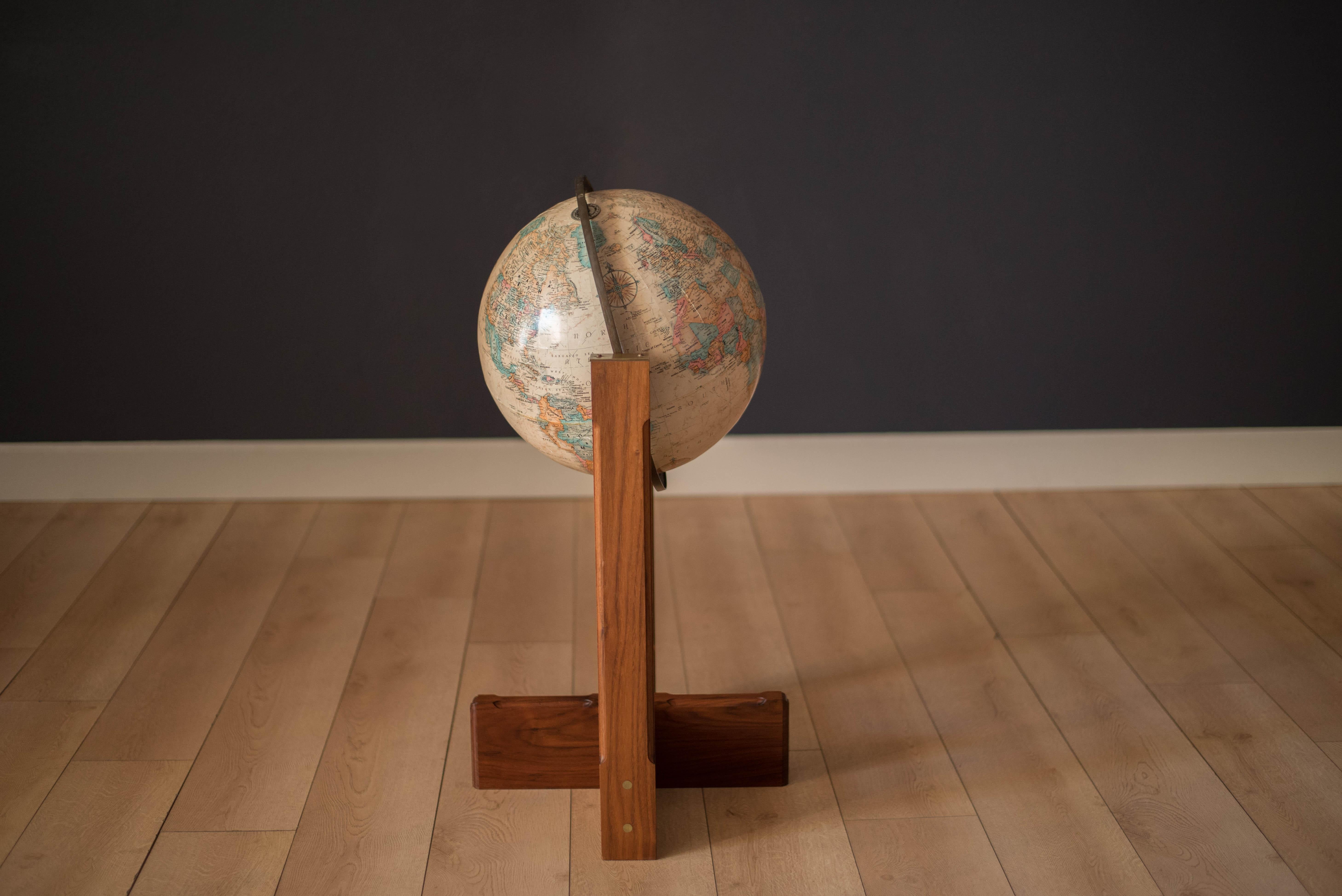 Mid-Century Modern Vintage Walnut and Brass Repogle Globe Stand