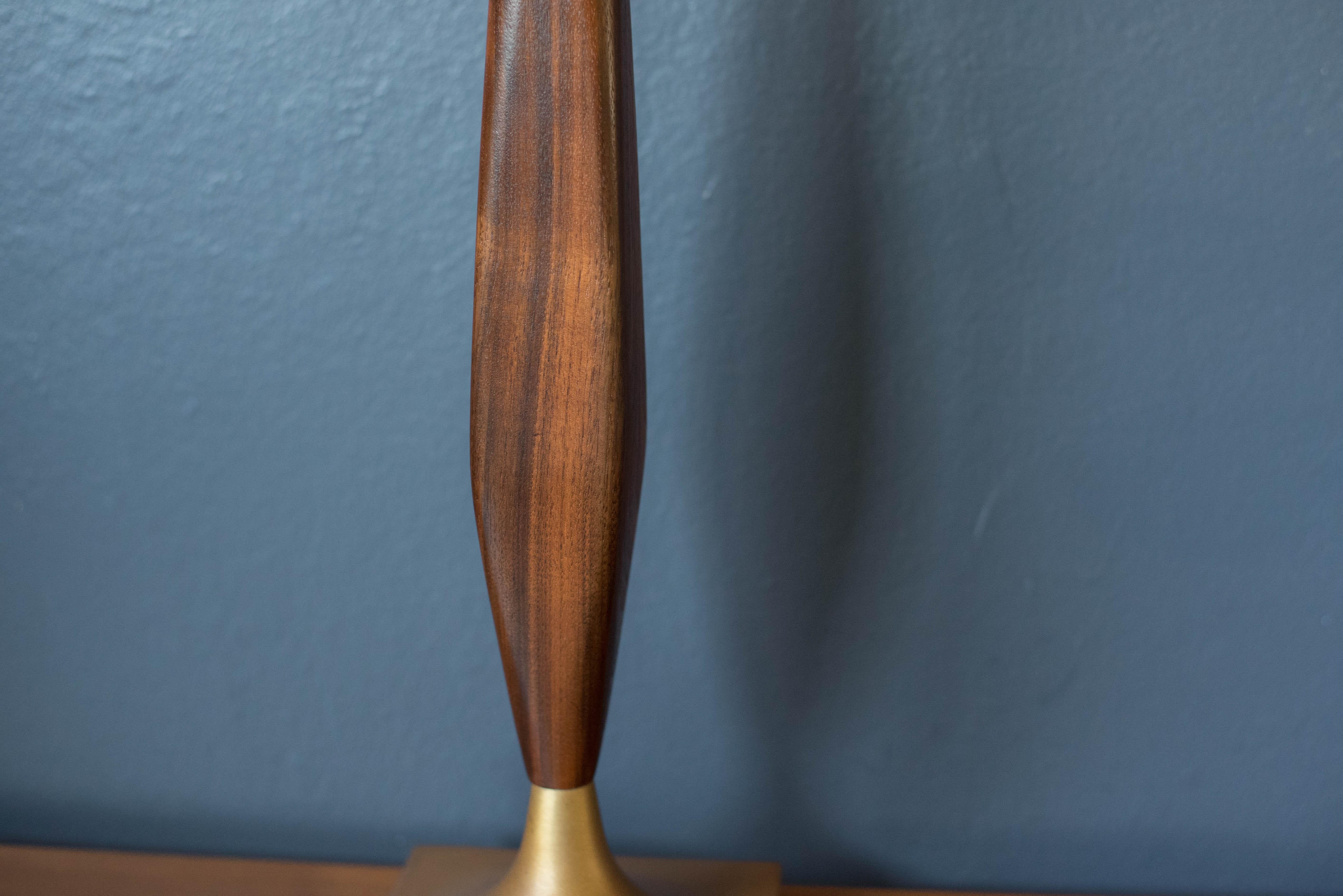 Mid-Century Modern Vintage Walnut and Brass Table Lamp