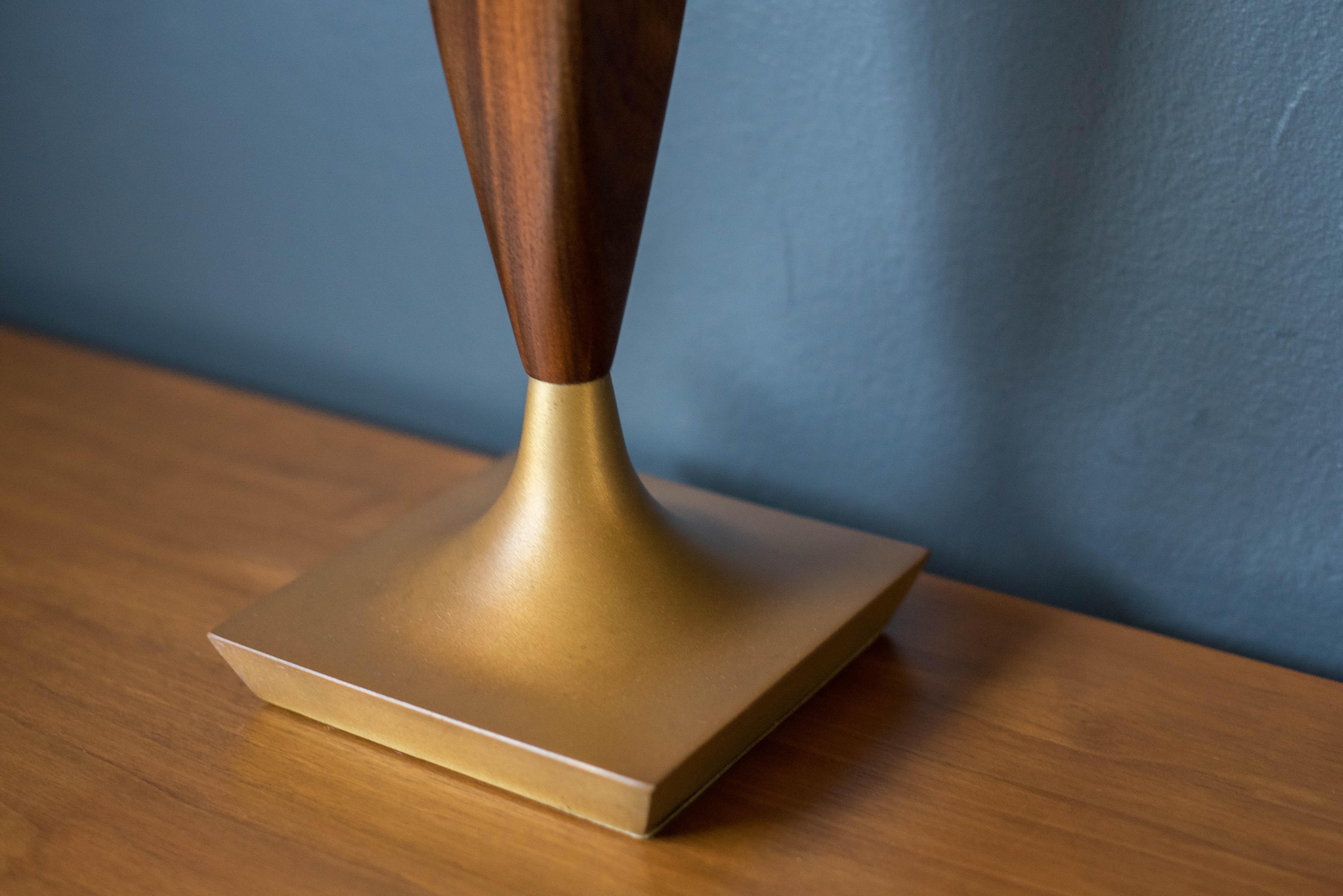 Vintage Walnut and Brass Table Lamp In Good Condition In San Jose, CA